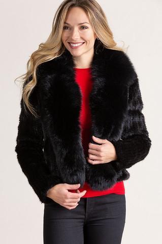 Annabelle Black Knitted Danish Mink Fur Jacket with Fox Fur Trim