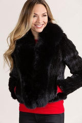 Annabelle Black Knitted Danish Mink Fur Jacket with Fox Fur Trim