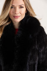 Annabelle Black Knitted Danish Mink Fur Jacket with Fox Fur Trim