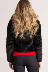 Annabelle Black Knitted Danish Mink Fur Jacket with Fox Fur Trim