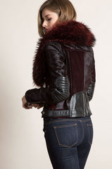 Calfskin Leather Moto Jacket with Detachable Raccoon Fur Collar