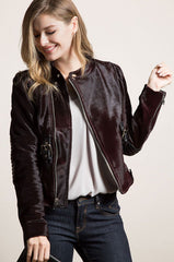 Calfskin Leather Moto Jacket with Detachable Raccoon Fur Collar