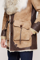 Clint Shearling Sheepskin Coat with Leather Trim and Coyote Fur Collar
