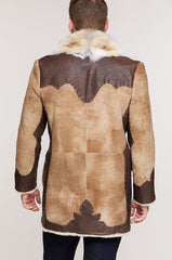Clint Shearling Sheepskin Coat with Leather Trim and Coyote Fur Collar