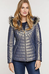 Stella Lambskin Leather Jacket with Raccoon Fur Trim and Detachable Hood