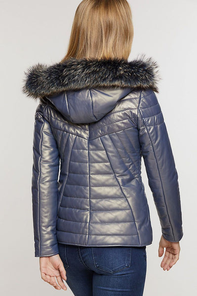 Stella Lambskin Leather Jacket with Raccoon Fur Trim and Detachable Hood