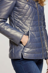 Stella Lambskin Leather Jacket with Raccoon Fur Trim and Detachable Hood