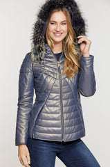 Stella Lambskin Leather Jacket with Raccoon Fur Trim and Detachable Hood