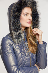 Stella Lambskin Leather Jacket with Raccoon Fur Trim and Detachable Hood