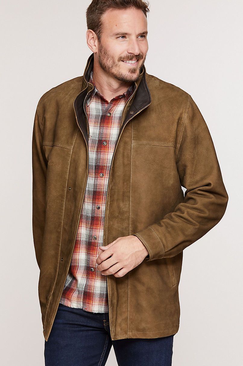 Corbin Goatskin Suede Leather Coat with Removable Quilted Lining
