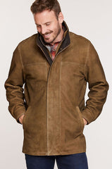 Corbin Goatskin Suede Leather Coat with Removable Quilted Lining