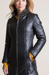 Maria Lambskin Leather Coat with Raccoon Fur Trim and Detachable Hood