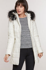 Maria Lambskin Leather Coat with Raccoon Fur Trim and Detachable Hood