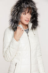 Maria Lambskin Leather Coat with Raccoon Fur Trim and Detachable Hood