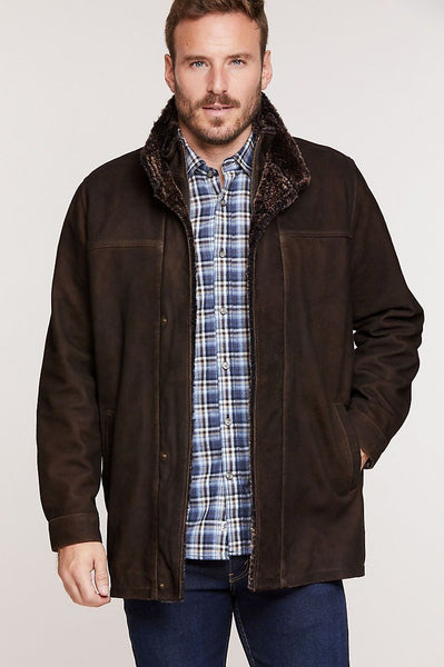 Corbin Goatskin Suede Leather Coat with Removable Shearling Lining