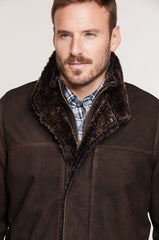 Corbin Goatskin Suede Leather Coat with Removable Shearling Lining