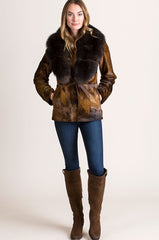 Calfskin Leather Jacket with Detachable Fox Fur Collar