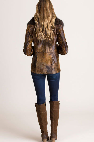 Calfskin Leather Jacket with Detachable Fox Fur Collar