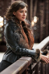 Celestine Lambskin Leather Moto Jacket with Fox Fur Trim