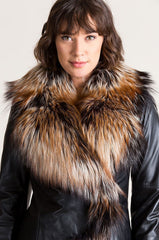 Celestine Lambskin Leather Moto Jacket with Fox Fur Trim