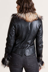 Celestine Lambskin Leather Moto Jacket with Fox Fur Trim
