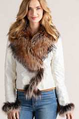 Celestine Lambskin Leather Moto Jacket with Fox Fur Trim