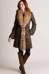 Felicity Distressed Lambskin Leather Coat with Raccoon Fur Collar