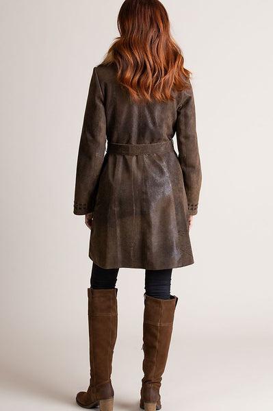 Felicity Distressed Lambskin Leather Coat with Raccoon Fur Collar