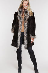 Grace Reversible Astrakhan Lamb Fur and Leather Coat with Fox Fur Trim