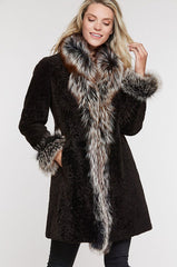 Grace Reversible Astrakhan Lamb Fur and Leather Coat with Fox Fur Trim