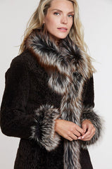 Grace Reversible Astrakhan Lamb Fur and Leather Coat with Fox Fur Trim