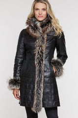 Grace Reversible Astrakhan Lamb Fur and Leather Coat with Fox Fur Trim