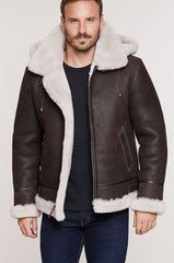 Classic Sheepskin B-3 Bomber Jacket with Detachable Hood