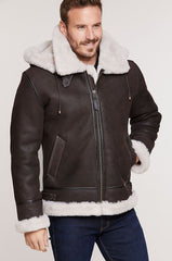 Classic Sheepskin B-3 Bomber Jacket with Detachable Hood