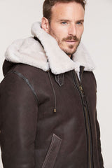 Classic Sheepskin B-3 Bomber Jacket with Detachable Hood
