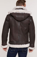 Classic Sheepskin B-3 Bomber Jacket with Detachable Hood