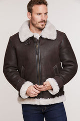 Classic Sheepskin B-3 Bomber Jacket with Detachable Hood