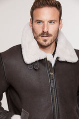 Classic Sheepskin B-3 Bomber Jacket with Detachable Hood
