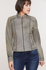 Tabitha Distressed Lambskin Leather Jacket