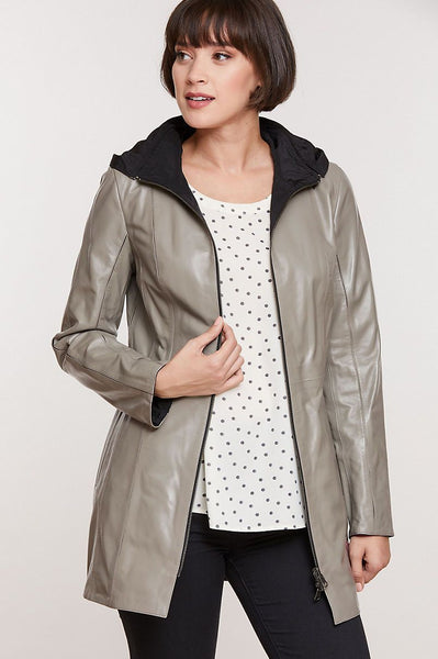 Rowena Reversible Lambskin Leather Coat with Detachable Hood