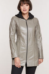 Rowena Reversible Lambskin Leather Coat with Detachable Hood