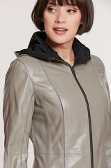 Rowena Reversible Lambskin Leather Coat with Detachable Hood