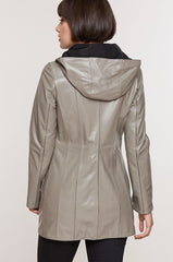 Rowena Reversible Lambskin Leather Coat with Detachable Hood