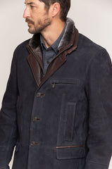 Carlsbad Calfskin Leather Blazer with Shearling Collar