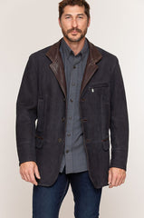 Carlsbad Calfskin Leather Blazer with Shearling Collar