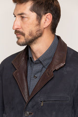 Carlsbad Calfskin Leather Blazer with Shearling Collar