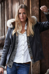 Lambskin Leather Jacket with Coyote Fur Trim and Detachable Hood