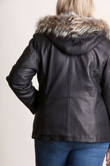 Lambskin Leather Jacket with Coyote Fur Trim and Detachable Hood