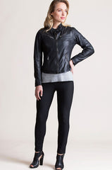Sandy Lambskin Leather Moto Jacket