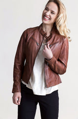 Sandy Lambskin Leather Moto Jacket